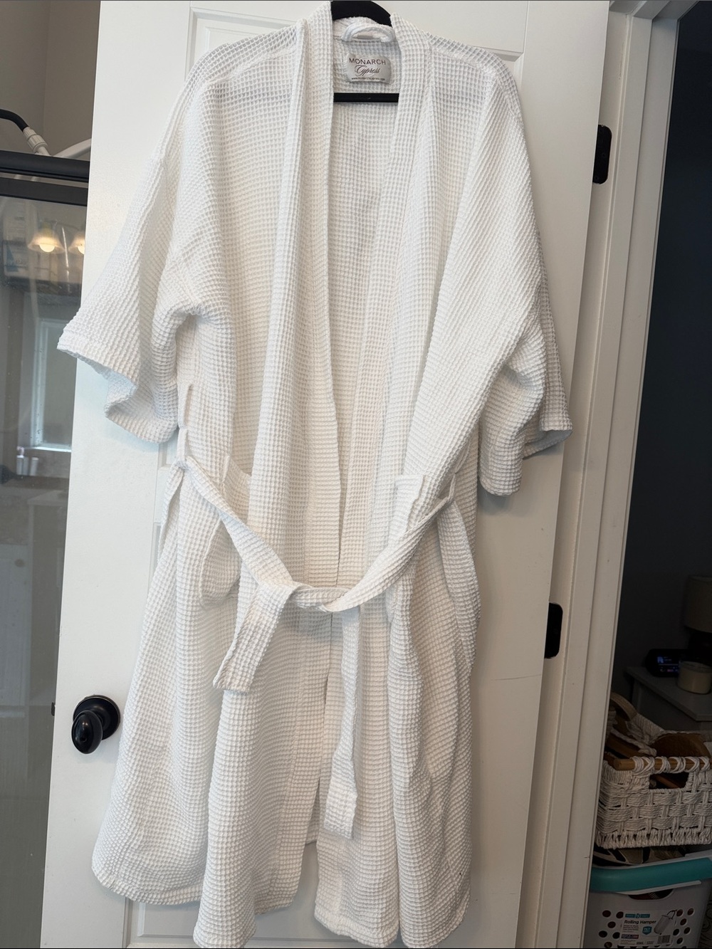 White Waffle Bath Robe with Waist Tie